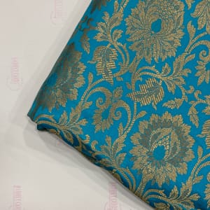 Firozi Color Satin Brocade Fabric