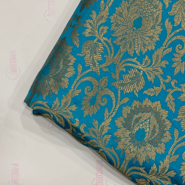 Firozi Color Satin Brocade Fabric