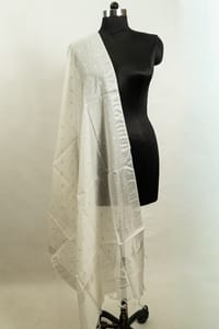 White Dyeable Chanderi Dupatta with Silver Border – Elegant & Versatile