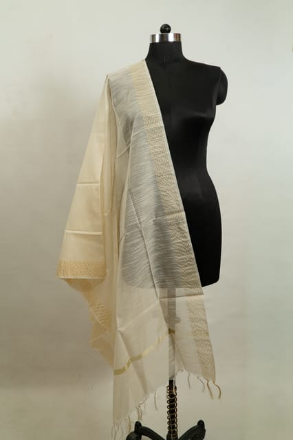 Off White Dyeable Chanderi Dupatta with Golden Border – Elegant & Versatile