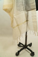 Off White Dyeable Chanderi Dupatta with Golden Border – Elegant & Versatile