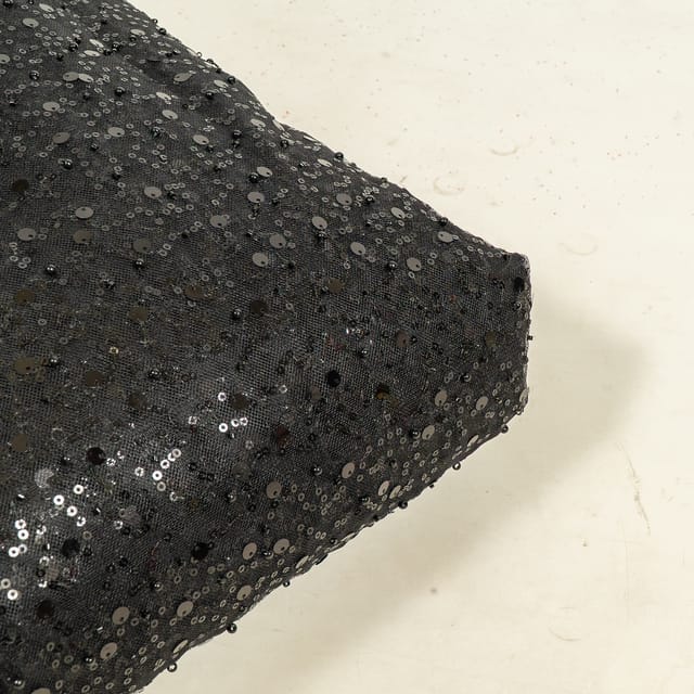 Black Colour Net Embroidered Fabric