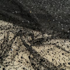 Black Colour Net Embroidered Fabric