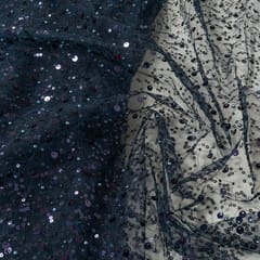 Navy Blue Colour Net Embroidered Fabric