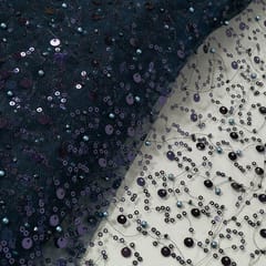 Navy Blue Colour Net Embroidered Fabric