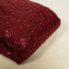 Maroon Colour Net Embroidered Fabric