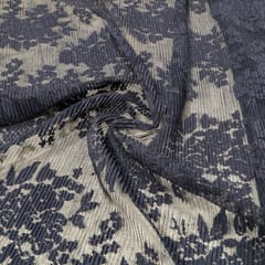 Navy Blue Floral self Design Lycra Net Fabric