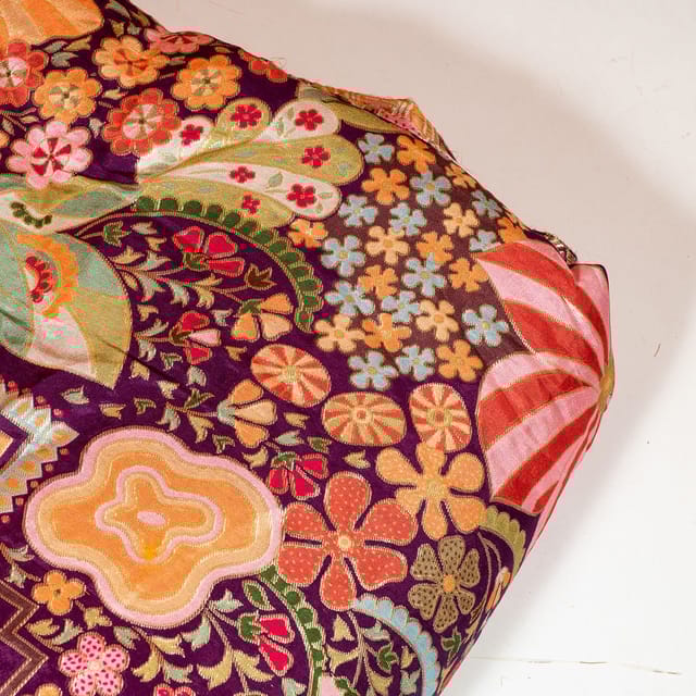 Purple Colour Jacquard Silk Printed Fabric (1Meter Cut Piece)