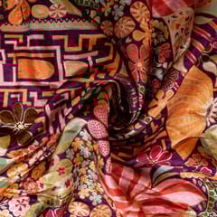 Purple Colour Jacquard Silk Printed Fabric (1Meter Cut Piece)