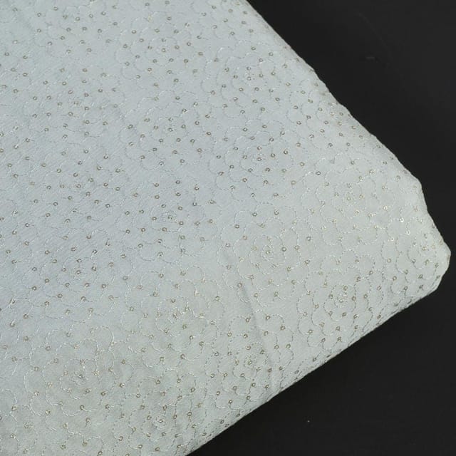 Dyeable Chinon Thread and Sequins Embroidered Fabric (1.50Meter Cut Piece)