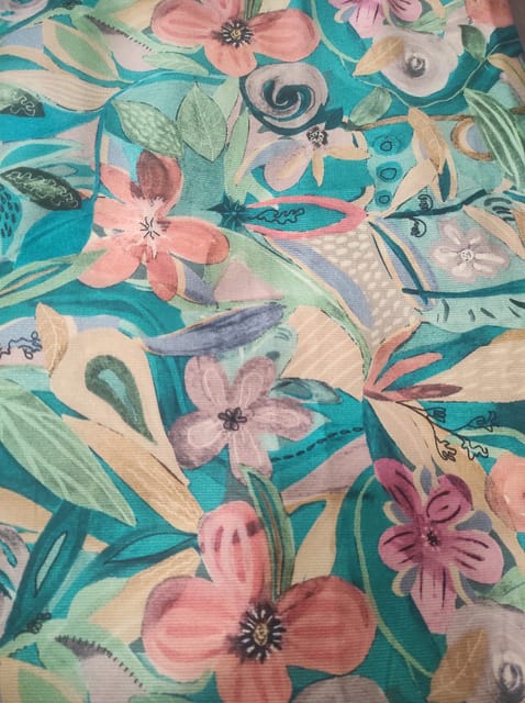 Multi Colour Corduroy Printed Fabric (1.60Meter Cut piece)