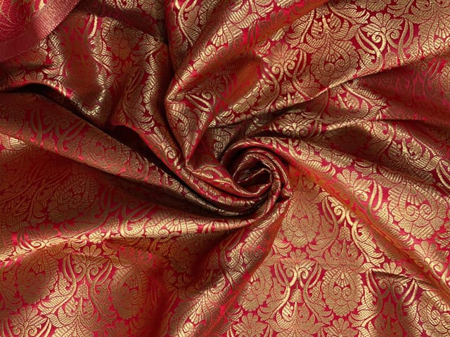 Red Floral Semi Brocade Fabric