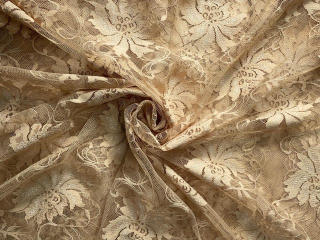 Light Gold Floral Shantley Net Fabric