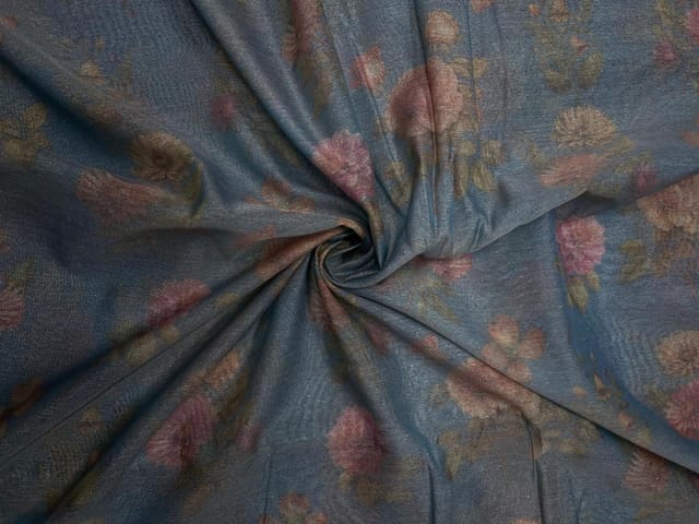 Light Blue Floral Tissue Embroidery Fabric