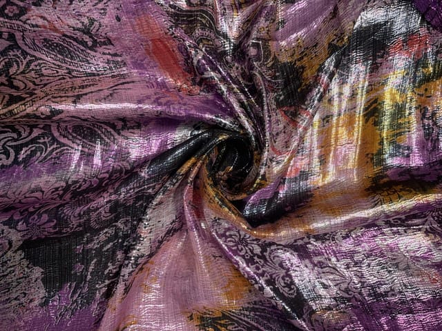 Purple Multicolor Floral Lame Fabric