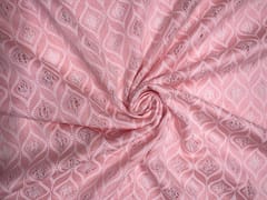 Peach Abstract Floral Cotton Chikan Fabric