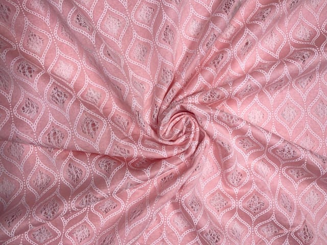 Peach Abstract Floral Cotton Chikan Fabric