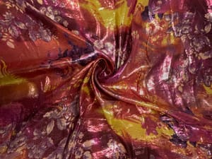 Orange Multicolor Floral Lame Fabric