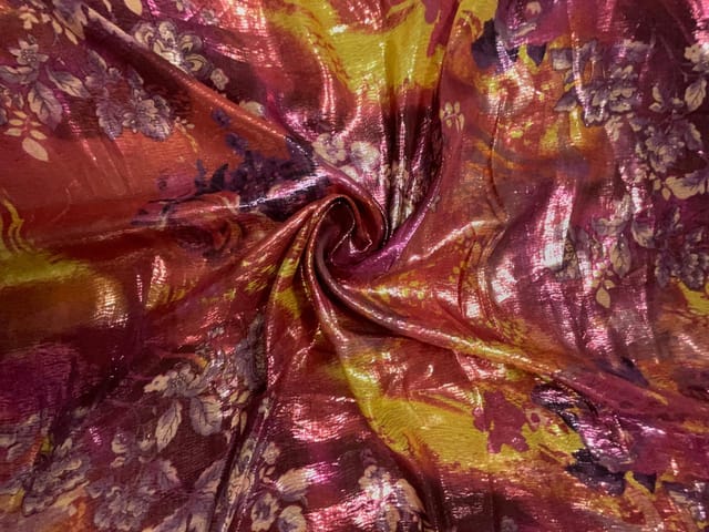 Orange Multicolor Floral Lame Fabric