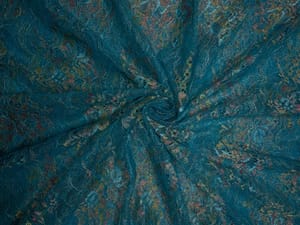 Sky Blue Floral Shantley Net Fabric