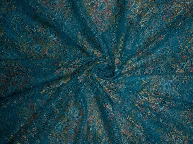 Sky Blue Floral Shantley Net Fabric