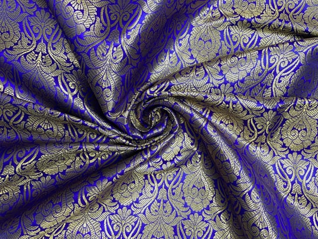 Royal Blue Floral Semi Brocade