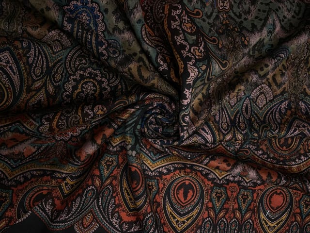 Brown Multicolor Abstract Suede Fabric