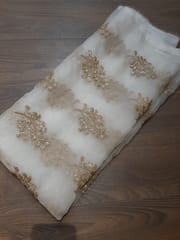 White Dyeable Organza Embroidered Fabric (2Meter Cut Piece)