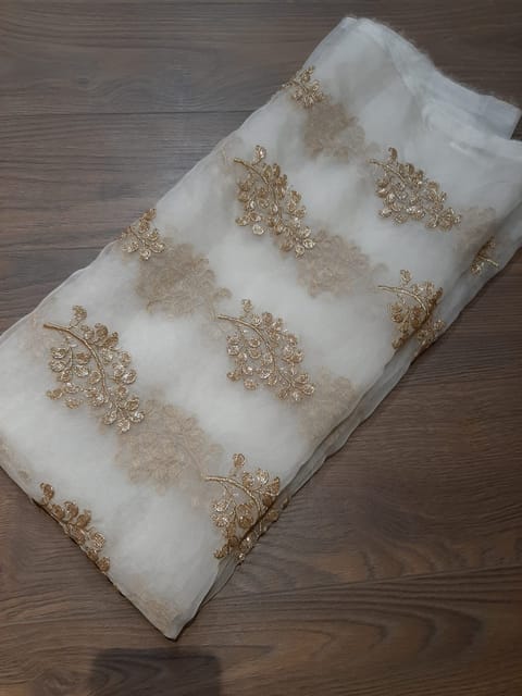 White Dyeable Organza Embroidered Fabric (2Meter Cut Piece)