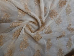 White Dyeable Organza Embroidered Fabric (2Meter Cut Piece)