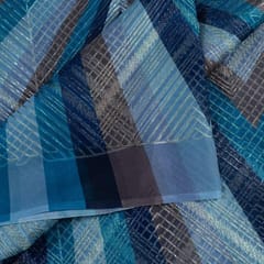 Blue Colour Organza Print With Embroidered Fabric (1.50Meter Cut Piece)
