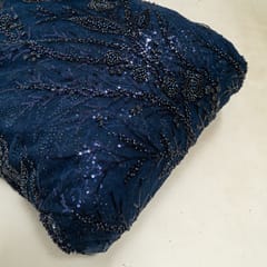 Navy Blue Colour Net Embroidered Fabric