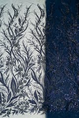 Navy Blue Colour Net Embroidered Fabric
