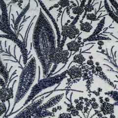 Navy Blue Colour Net Embroidered Fabric