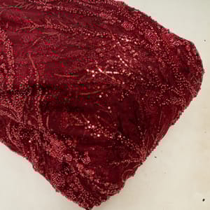Maroon Colour Net Embroidered Fabric