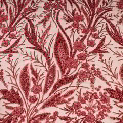 Maroon Colour Net Embroidered Fabric