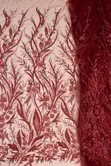 Maroon Colour Net Embroidered Fabric