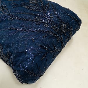 Navy Blue Colour Net Embroidered Fabric