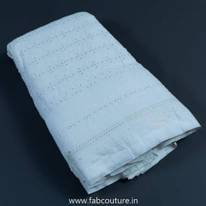 White Dyeble Cotton Lakhnavi Embroidered Fabric (70CM Cut Piece)