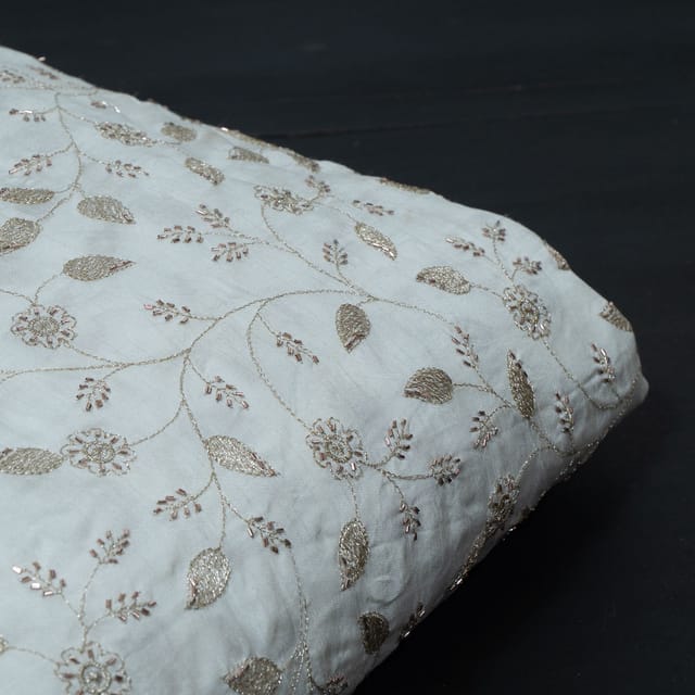 Dyeable Dola Silk Embroidered Fabric (60CM Cut Piece)