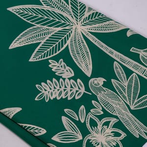 Green Color Cambric Cotton One Side Border Printed Fabric (1Meter Cut Piece)