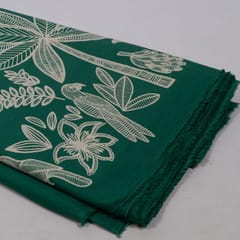 Green Color Cambric Cotton One Side Border Printed Fabric (1Meter Cut Piece)