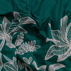 Green Color Cambric Cotton One Side Border Printed Fabric (1Meter Cut Piece)
