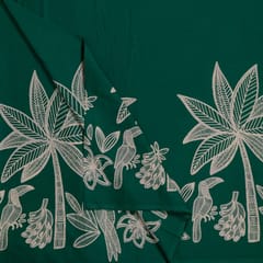 Green Color Cambric Cotton One Side Border Printed Fabric (1Meter Cut Piece)