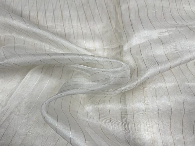 White Zari Stripes Dyeable Pure Organza Fabric