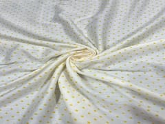 White and Yellow Dots Printed Cotton Mul Satin Fabric