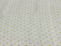 White and Yellow Dots Printed Cotton Mul Satin Fabric