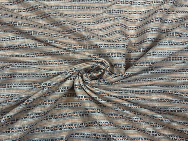 Peach Stripes Plain Yarn Dyed Cotton Fabric