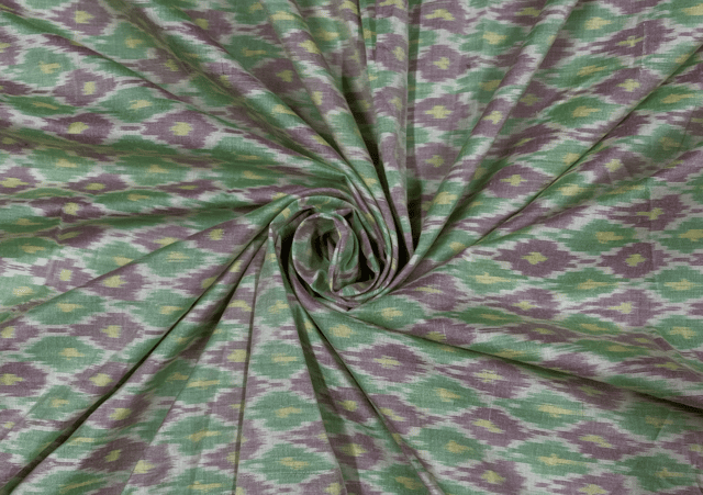 Pista Green Abstract Ikat Pure Silk Fabric