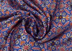 Dark Slate Blue Abstract Print Pure Katan Silk Fabric